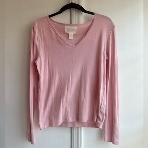 Lauren Ralph Lauren pink long sleeve Tee with silver logo buttons on sleeve MP